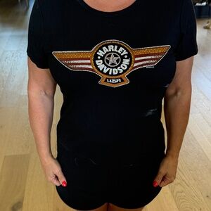 Harley Davidson Black Bling Top, Size Large, Short Sleeve